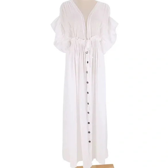 Elegant Cream Maxi Dress kimono wrap dress - Picture 4 of 5
